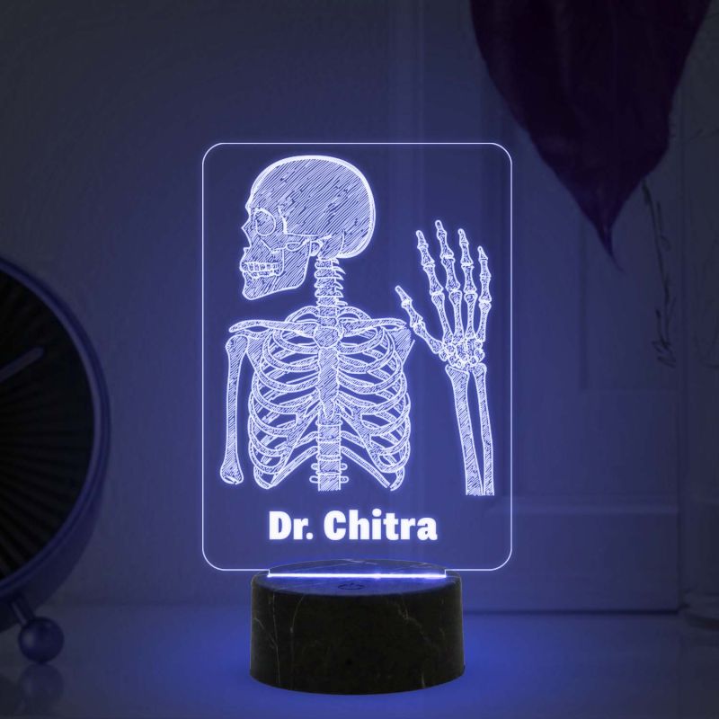 Personalized 3D Illusion Skeleton Lamp Gift for Radiologist Doctor Gift for Medical Students Doctor Clinic Desk Table Lamp with Automatic Color Changing Light